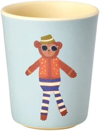 Rice - Melamine Kids Cup with Monkey Print - Matte Mėlyna - 150 ml