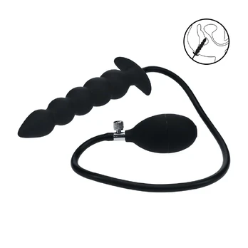LEVELZ Silicone Inflatable Beaded Plug Black 12 cm Adjustable Size
