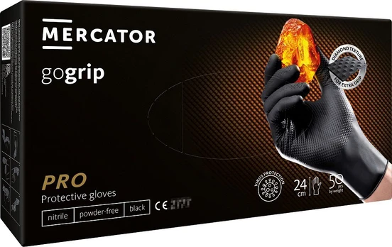 Mercator GoGrip juodos nitrilo pirštinės, 50vnt, L