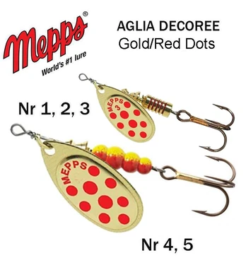 Sukriukė Mepps Aglia Gold/red dot 5 g