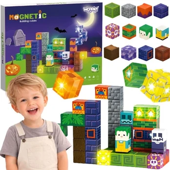 Magnetiniai žaislai Woopie, šviečiantys LED elementai