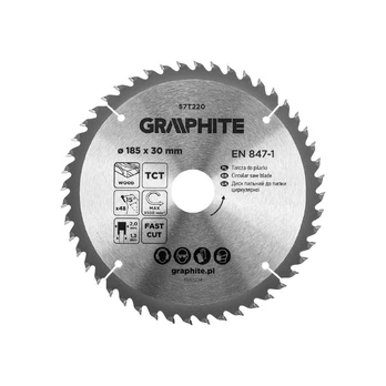 Medžio pjovimo diskas GRAPHITE, 185 x 2,0 x 30 mm, 48 dantų, TCT