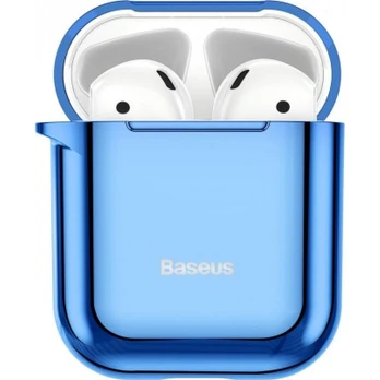 Baseus Metallic Shining Ultra-thin Silicone Protector Case with Hook for AirPods 1 / 2 Blue