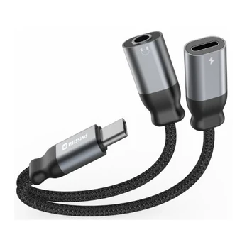 Swissten Textile USB-C / USB-C / Aux 3.5mm Charging Audio Adapter 0.12m