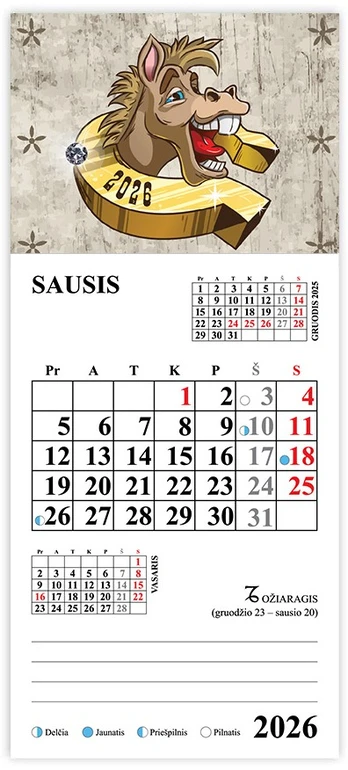 2026 metų magnetinis kalendorius „Arklys ir pasaga“