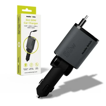 Mobile Origin 3in1 50W automobilinis įkroviklis CA27 - USB-C + USB-A, USB-C Cable