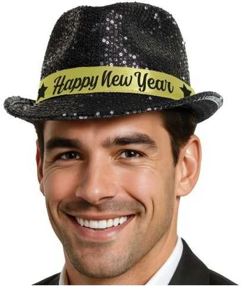 Fiesta Happy New Year hat, sorte pailletter