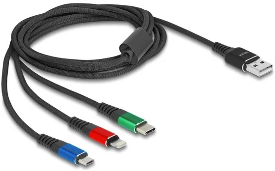 Kabelis USB Delock USB-A - USB-C + microUSB + Lightning 2 m Juodas (90156)
