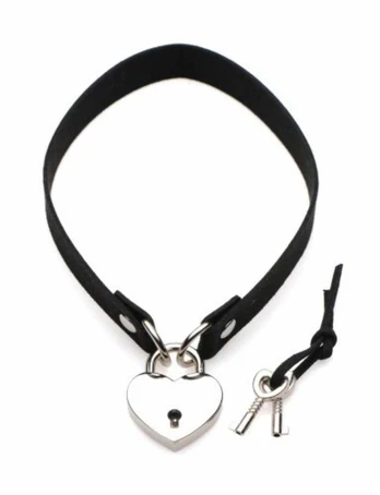 Xr Brands Lock-It Choker with Heart Lock & Key - Adjustable Juodas Strap