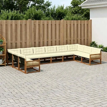 Lauko sofos komplektas 10 pcs Natūralus ir grietinėlė