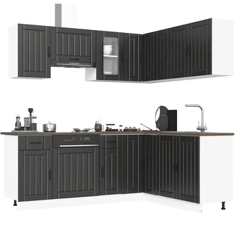 Virtuvinių spintelių komplektas, 11 dalių, Lucca, juoda