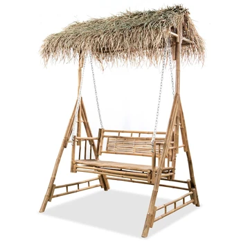 Dvivietės sūpynės su palmių lapais, bambukas, 202 cm