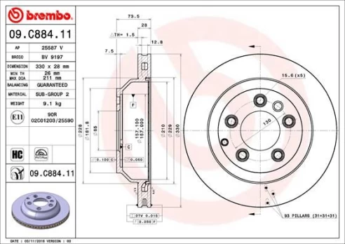 Stabdžių diskas BREMBO 09.C884.11