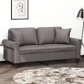Dvivietė sofa su pagalvėlėmis, pilka, 140cm, dirbtinė oda kaina