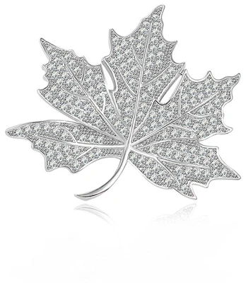 Troli Brooch with clear crystals Maple leaf Sidabrinis