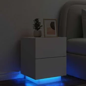 Naktinė spintelė su LED lemputėmis, balta, apdirbta mediena kaina