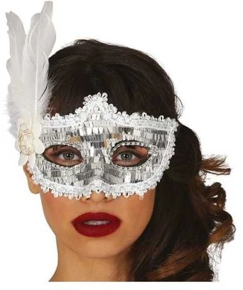 Fiesta Sølv maske med fjer