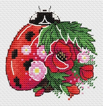 Water-soluble canvas cross stitch kit "Flower ladybug" 9x9 cm SV-1033