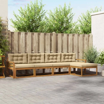 Lauko sofos komplektas su pagalve 5 pcs Natūralus ir bežinis