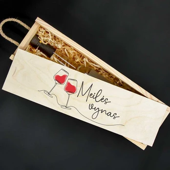 Medinė butelio dėžė "Meilės vynas"
