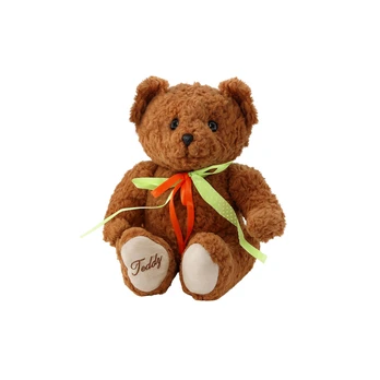 Plush Toy Teddy Bear Green-Red Bow Brown 30cm
