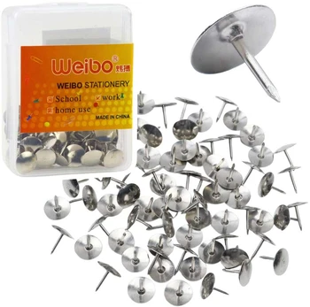 Lean Set of Flat Head Pushpins for Office and School, Sidabrinis, 40 pcs.