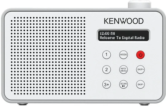 Nešiojamasis radijas JVC Kenwood CR-M25DAB DAB Plus – automatinis saugos įspėjimas – baltas ir sidabrinis