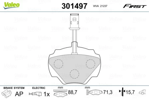 Stabdžių trinkelių rinkinys, diskinis stabdys VALEO 301497