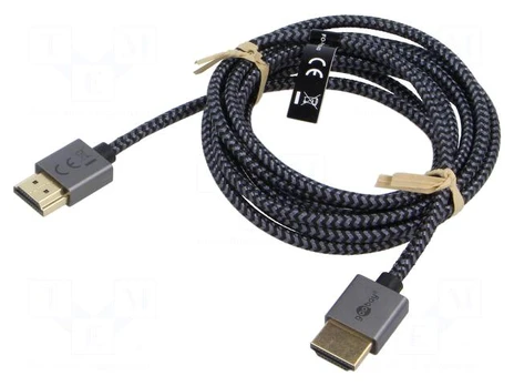 Cable | HDMI plug,both sides | PVC | textile | 2m | black-grey | silver