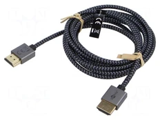 Cable | HDMI plug,both sides | PVC | textile | 2m | black-grey | silver kaina