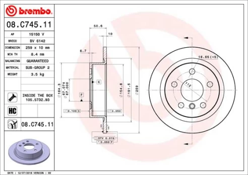 BREMBO 08.C745.11 Brake Disc