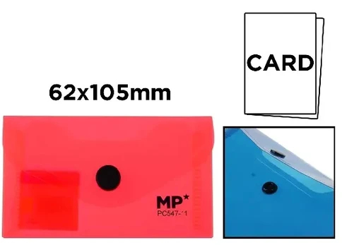 Plastikinis vokas su spaustuku MP, A8, 260mkr, permatomas, raudonos sp.