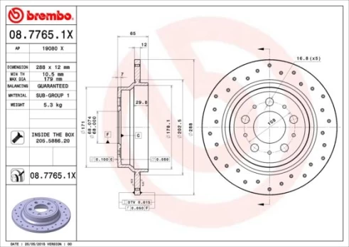 Stabdžių diskas BREMBO 08.7765.1X