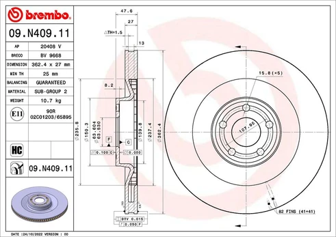 Stabdžių diskas BREMBO 09.N409.11