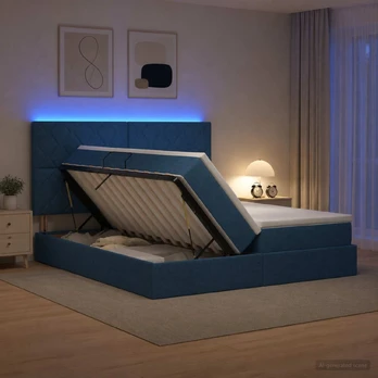 LED saugojimo lova su čiužiniu Mėlyna 180 x 200 cm Audinys
