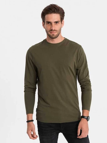 men's unprinted longsleeve - dark olive žalias v7 om-lsbl-0106