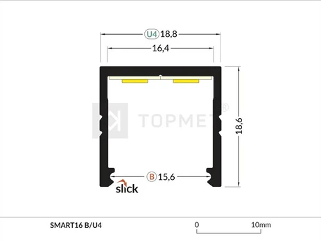 LED juostos profilis SMART16 BC3/U4, anoduotas aliuminis, 2m