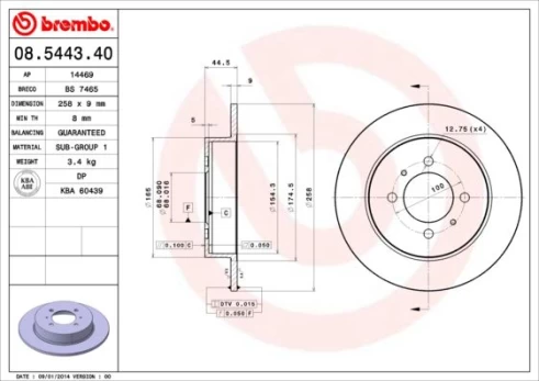Stabdžių diskas BREMBO 08.5443.40