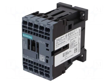 Contactor: 3-pole | NO x3 | Auxiliary contacts: NC | 24VDC | 12A | 3RT20