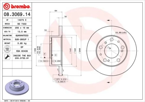 Stabdžių diskas BREMBO 08.3069.14