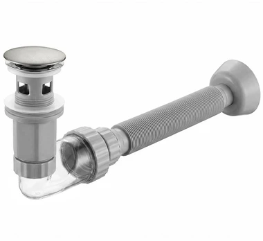 Praustuvo sifonas REA Flow su Click-Clack, Brushed Nickel