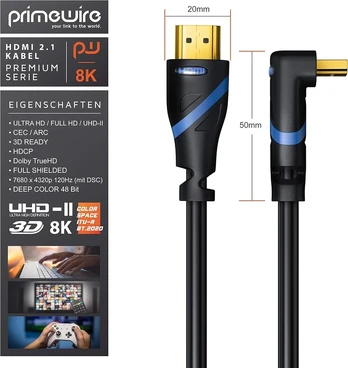 Csl 8k Hdmi 2.1 Kabelis, Kampinis 90°, 48 Gbps, 2m