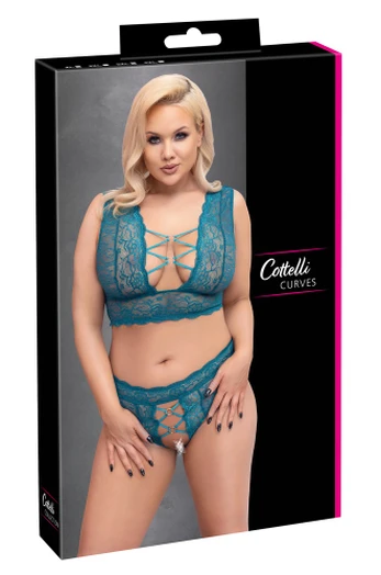 Cottelli curves Bra Set teal 3XL Plius dydžio seksuali apranga