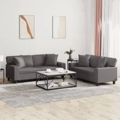 Sofa Sofos komplektas su pagalvėmis, 2 dalių, pilkas, dirbtinė oda kaina
