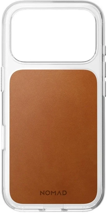 Nomad skaidrus odinis dėklas, balno spalvos (Horween) - iPhone 18 Pro/17 Pro