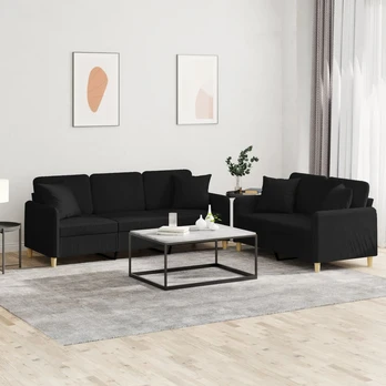 Sofa Sofos komplektas su pagalvėmis, 2 dalių, juodas, audinys