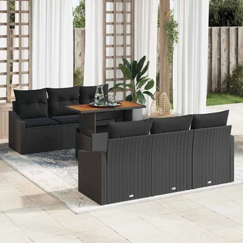 Sodo Sofa Komplektas 7 dalių Juoda Ratanas Lauko Sofa Komplektas