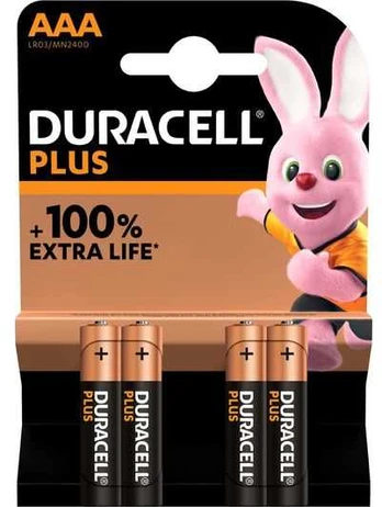 Duracell Plus AAA šarminės baterijos, ilgalaikės, 4 vnt.