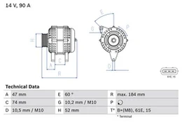 BOSCH 0 986 041 190 Kintamosios srovės generatorius