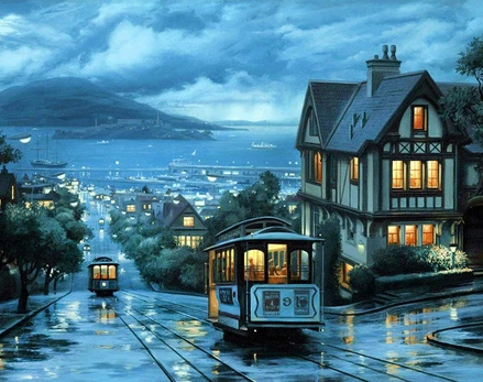 Deimantinis paveikslas Night Tram WD104 48*38 cm